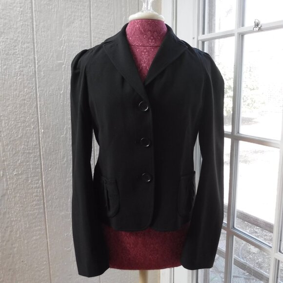 Max Studio Black Long Sleeve Button Up Pleated Back Jacket - Picture 4 of 6